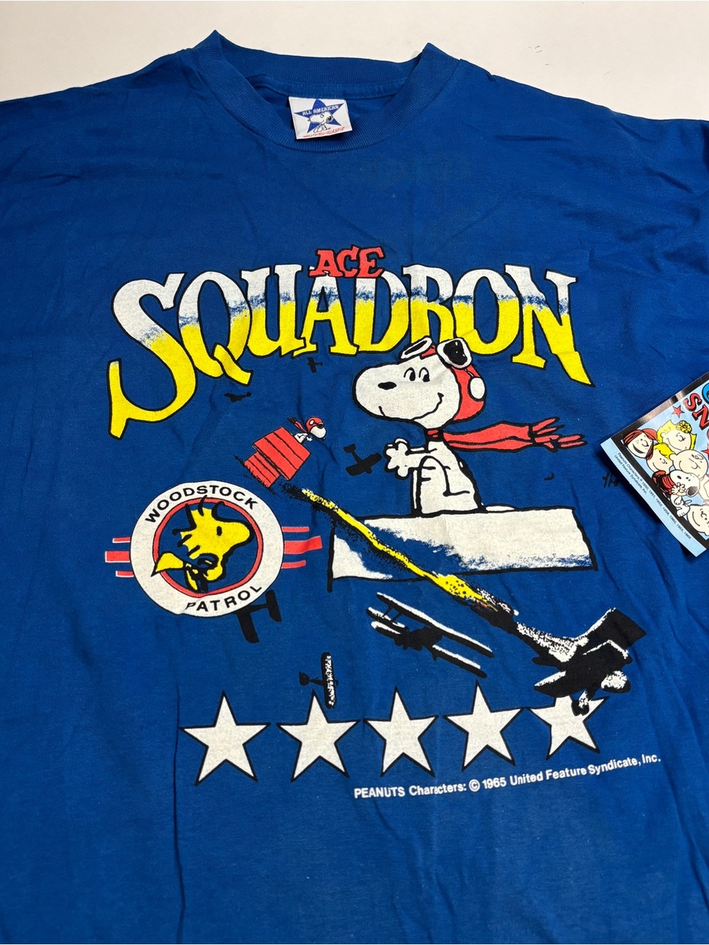Vintage t shirt snoopy peanuts flying Ace Squadron Blue USA Large XL - Picture 3 of 12